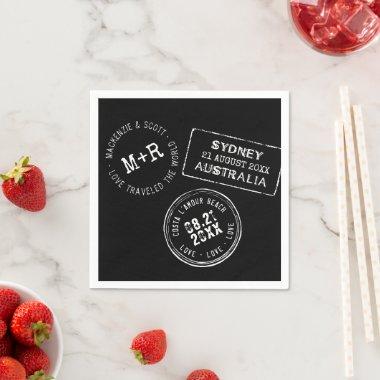 Travel Theme Black White Passport Stamp Wedding Napkins
