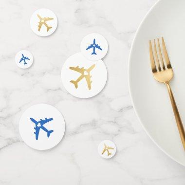 Travel Theme Gold Blue Airplane Romantic Heart Confetti