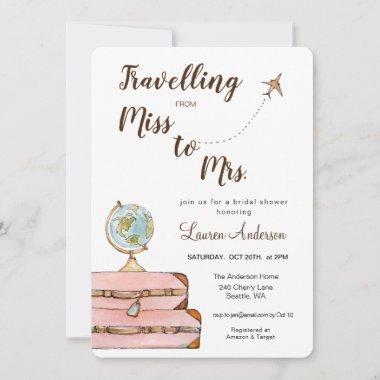 Travel Theme Miss to Mrs Bridal Shower Invitations
