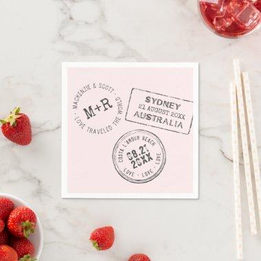 Travel Theme Personalized Passport Stamp Wedding Napkins