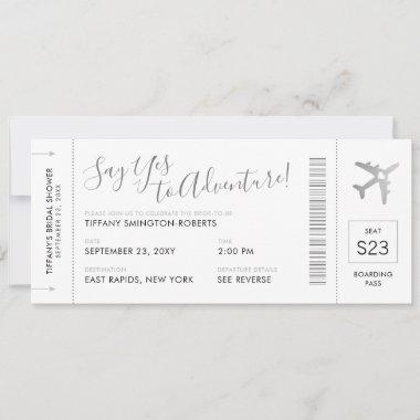 Travel Theme Silver Bridal Shower Boarding Pass Invitations