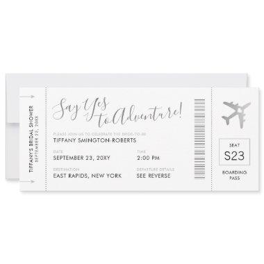 Travel Theme Silver Bridal Shower Boarding Pass Invitations