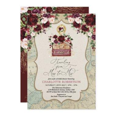 Travel Theme Vintage Map Adventure Bridal Shower Invitations