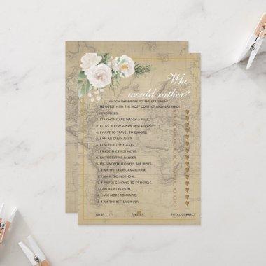Travel Theme Who'd Rather Bridal Shower game Invitations