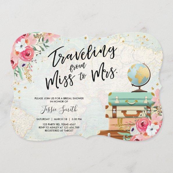 Travel themed Bridal shower Invitations Miss to Mrs