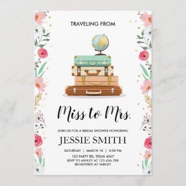 Travel themed Bridal shower Invitations Miss to Mrs