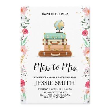 Travel themed Bridal shower Invitations Miss to Mrs