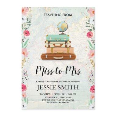 Travel themed Bridal shower Invitations Miss to Mrs