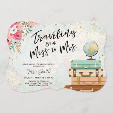 Travel themed Bridal shower Miss to Mrs ct Invitations