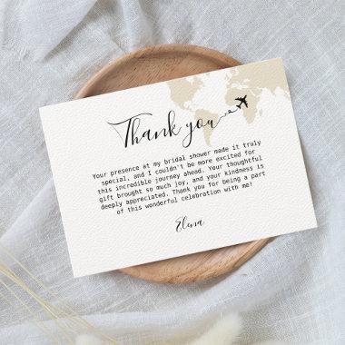 Travel themed Bridal Shower World Map Beige Thank You Invitations