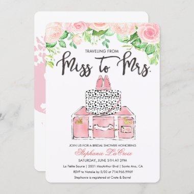 Travel Themed Floral Bridal Shower Invitations