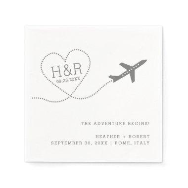 Travel Wedding Bridal Shower Custom Airplane Heart Napkins