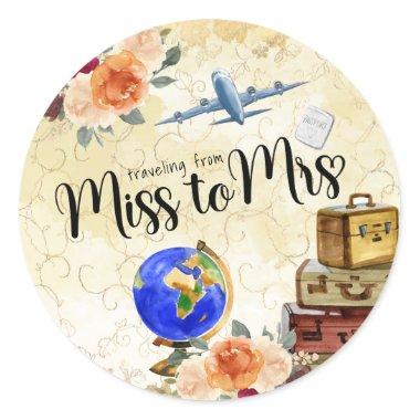 Traveling From Miss to Mrs Bridal Shower Classic Round Sticker