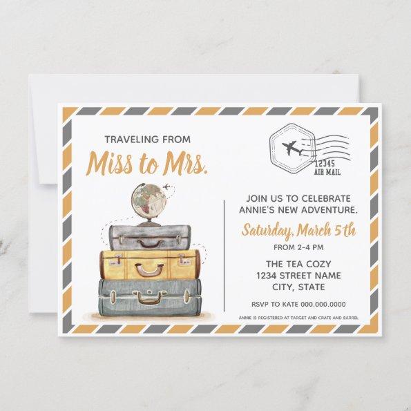 Traveling from Miss to Mrs Bridal Shower Gray Invitations