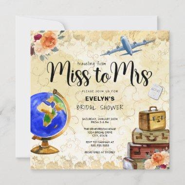 Traveling From Miss to Mrs Bridal Shower Invitations