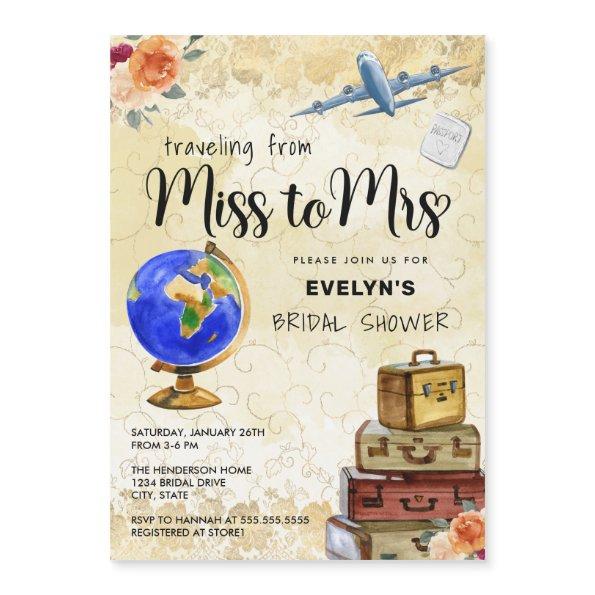 Traveling From Miss to Mrs Bridal Shower Magnetic Invitations