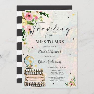 Traveling From Miss to Mrs Bridal Shower Map Bride Invitations