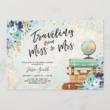 Traveling From Miss to Mrs Floral Bridal Shower Invitations