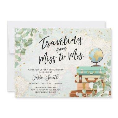 Traveling From Miss to Mrs Greenery Bridal Shower Invitations