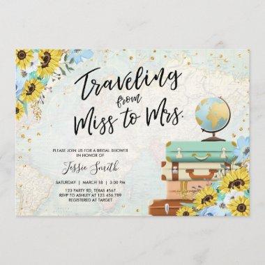 Traveling From Miss to Mrs Sunflower Bridal Shower Invitations