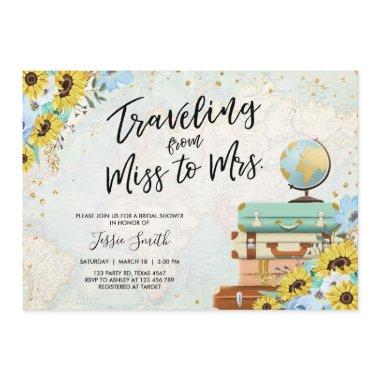 Traveling From Miss to Mrs Sunflower Bridal Shower Invitations