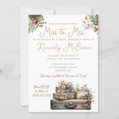 Traveling from Miss to Mrs. Vintage Luggage Invitations