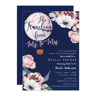 Traveling From Ms. to Mrs. Bridal Shower Pink Blue Invitations