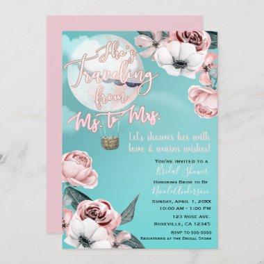 Traveling From Ms. to Mrs. Bridal Shower Teal Pink Invitations