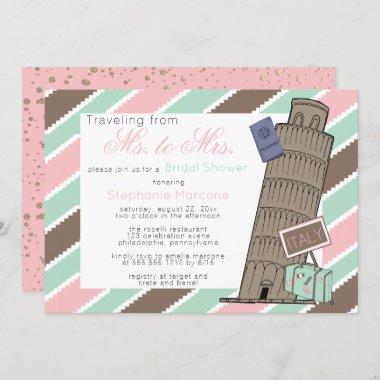 Traveling from Ms to Mrs Italy Theme Bridal Shower Invitations