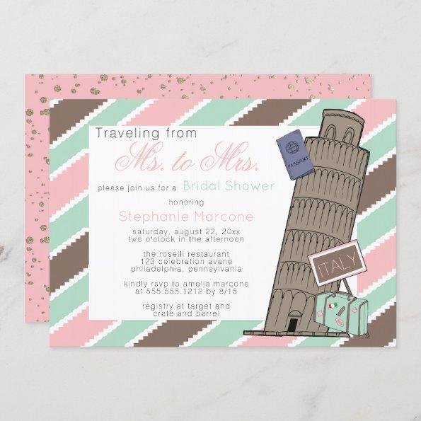 Traveling from Ms to Mrs Italy Theme Bridal Shower Invitations