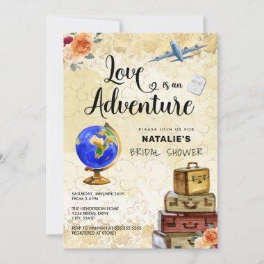 Traveling Love is an Adventure Bridal Shower Invitations