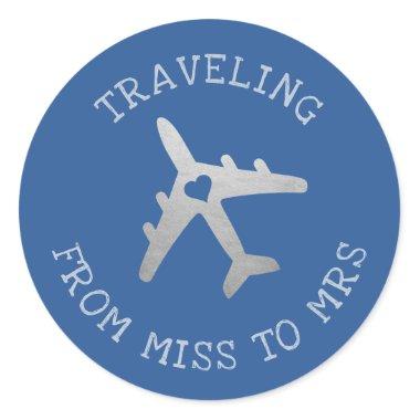 Traveling Miss to Mrs Blue Airplane Favor Label