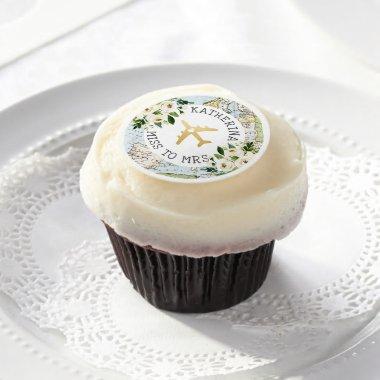 Traveling Miss to Mrs Floral Map Bridal Shower Edible Frosting Rounds