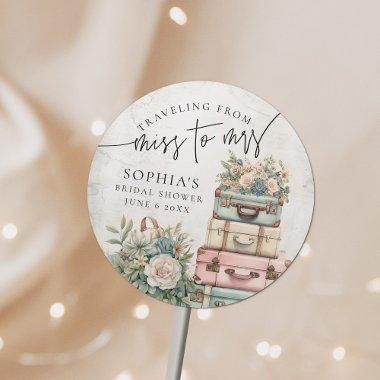 Traveling Miss to Mrs Vintage Floral  Classic Round Sticker