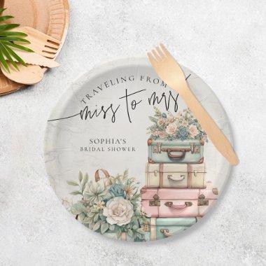 Traveling Miss to Mrs Vintage Floral  Paper Plates