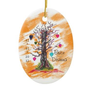 Tree of Love Orange Wedding Favor Ceramic Ornament