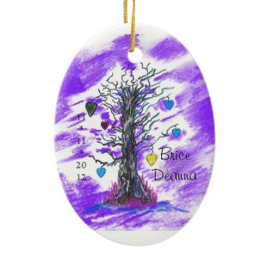 Tree of Love Purple Wedding Favor Ceramic Ornament