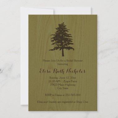 Tree on wood green woodland wedding bridal shower Invitations
