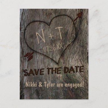 Tree Trunk + Carved Heart Save The Date PostInvitations