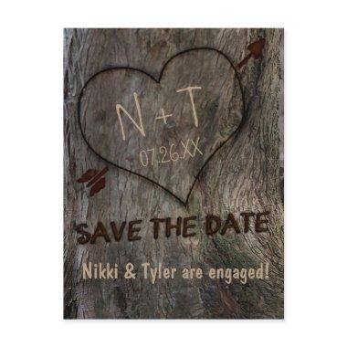 Tree Trunk + Carved Heart Save The Date PostInvitations