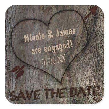 Tree Trunk + Carved Heart Save The Date Stickers