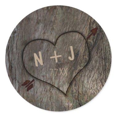 Tree Trunk + Carved Heart Wedding Rustic Stickers