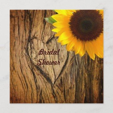 tree trunk heart country sunflower bridal shower Invitations