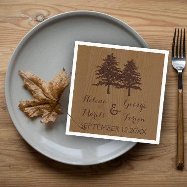 Trees on wood brown woodland wedding napkins