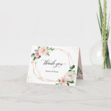 Trending Geometric Gold Frame Blush Pink Floral Thank You Invitations