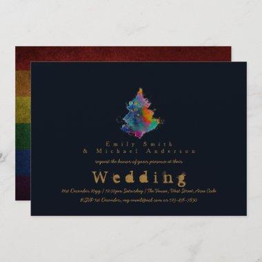 Trending Rainbow Christmas Tree LGBT Pride Wedding Invitations