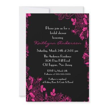 Trendy Black & Pink Floral  Invite