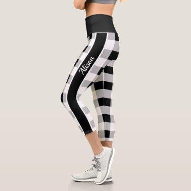 Trendy Black White Grey Checkered Pattern Custom Capri Leggings