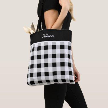 Trendy Black White Grey Checkered Pattern Custom Tote Bag