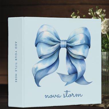 Trendy Blue Bow Personalized With Name Monogram 3 Ring Binder